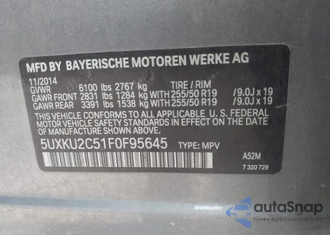 2015 BMW X6 xDrive35I из США, поврежденный, VIN 5UXKU2C51F0F95645